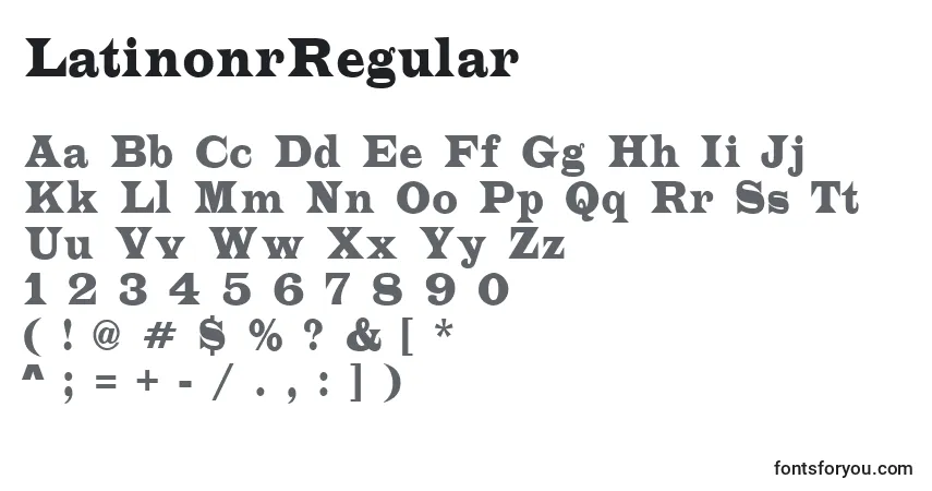 Czcionka LatinonrRegular – alfabet, cyfry, specjalne znaki