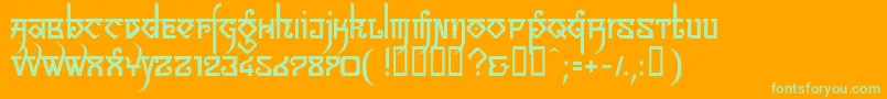 LinotypeSansara-Schriftart – Grüne Schriften auf orangefarbenem Hintergrund