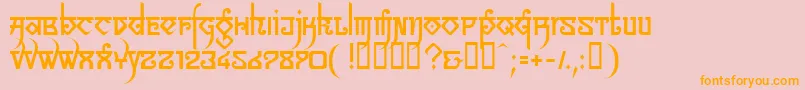 LinotypeSansara-Schriftart – Orangefarbene Schriften auf rosa Hintergrund