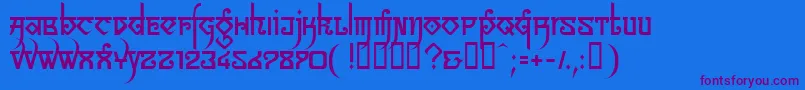 LinotypeSansara-Schriftart – Violette Schriften auf blauem Hintergrund