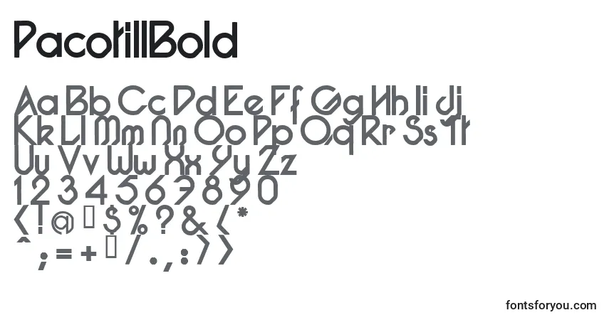 A fonte PacotillBold – alfabeto, números, caracteres especiais