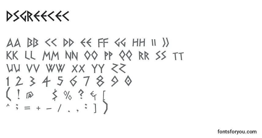 Czcionka Dsgreecec – alfabet, cyfry, specjalne znaki