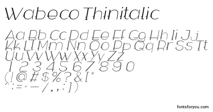 A fonte Wabeco Thinitalic – alfabeto, números, caracteres especiais