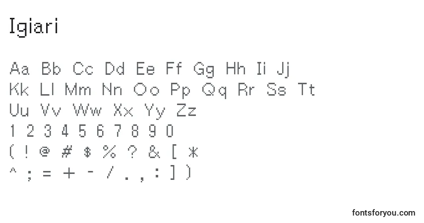 Schriftart Igiari (77978) – Alphabet, Zahlen, spezielle Symbole
