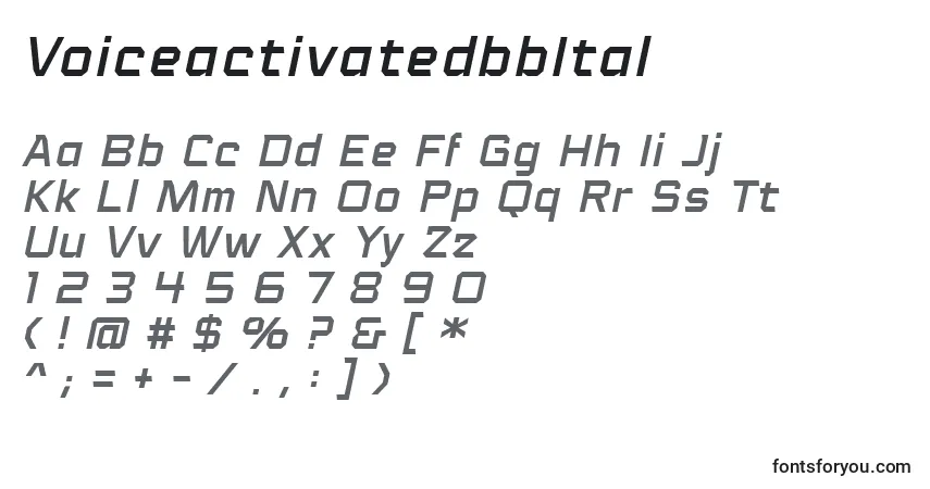 Шрифт VoiceactivatedbbItal – алфавит, цифры, специальные символы
