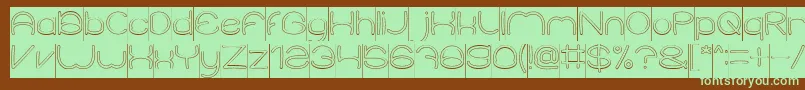 フォントElementaryHollowInverse – 緑色の文字が茶色の背景にあります。