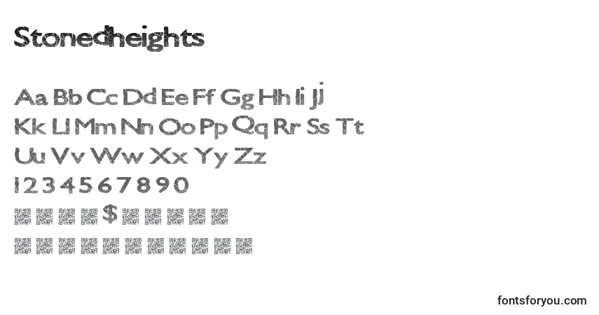Czcionka Stonedheights – alfabet, cyfry, specjalne znaki