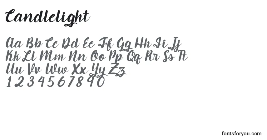 Schriftart Candlelight – Alphabet, Zahlen, spezielle Symbole