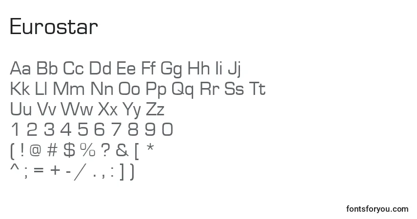 Czcionka Eurostar – alfabet, cyfry, specjalne znaki