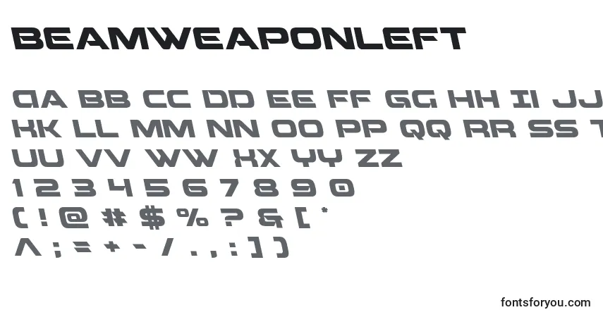 Czcionka Beamweaponleft – alfabet, cyfry, specjalne znaki