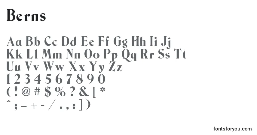 Czcionka Berns – alfabet, cyfry, specjalne znaki
