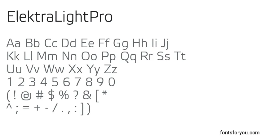 A fonte ElektraLightPro – alfabeto, números, caracteres especiais