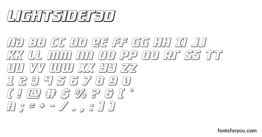 Czcionka Lightsider3D – alfabet, cyfry, specjalne znaki