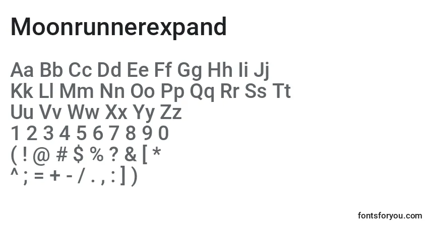 Schriftart Moonrunnerexpand – Alphabet, Zahlen, spezielle Symbole