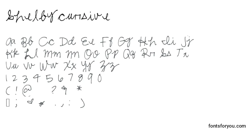 Schriftart Shelbycursive – Alphabet, Zahlen, spezielle Symbole