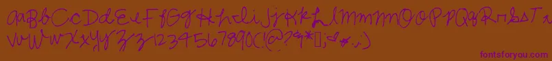 Shelbycursive-Schriftart – Violette Schriften auf braunem Hintergrund