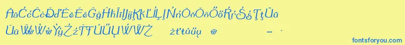 フォントSummereo – 青い文字が黄色の背景にあります。