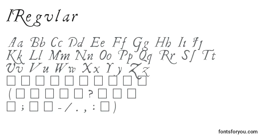 Schriftart IRegular – Alphabet, Zahlen, spezielle Symbole
