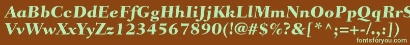 フォントFairfieldltstdCaptionheavy – 緑色の文字が茶色の背景にあります。