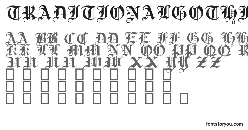Czcionka TraditionalGothic17thC – alfabet, cyfry, specjalne znaki