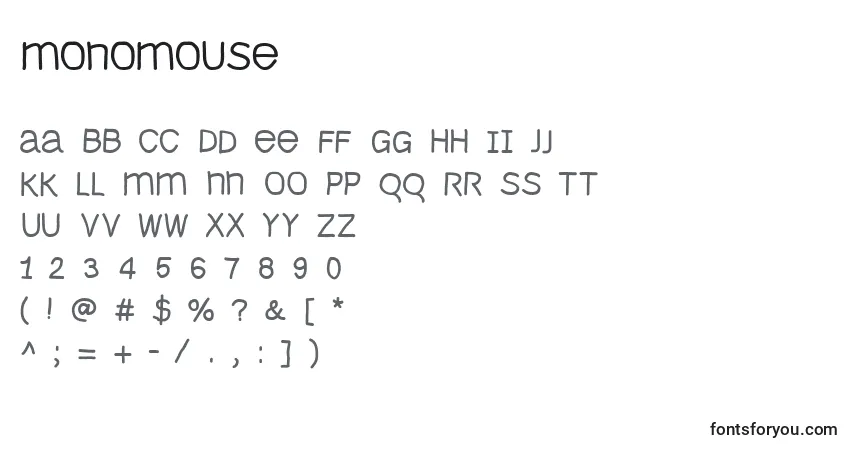 A fonte Monomouse – alfabeto, números, caracteres especiais