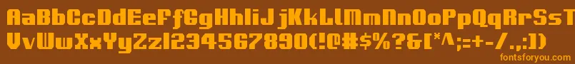 フォントVoortrekkerc – オレンジ色の文字が茶色の背景にあります。