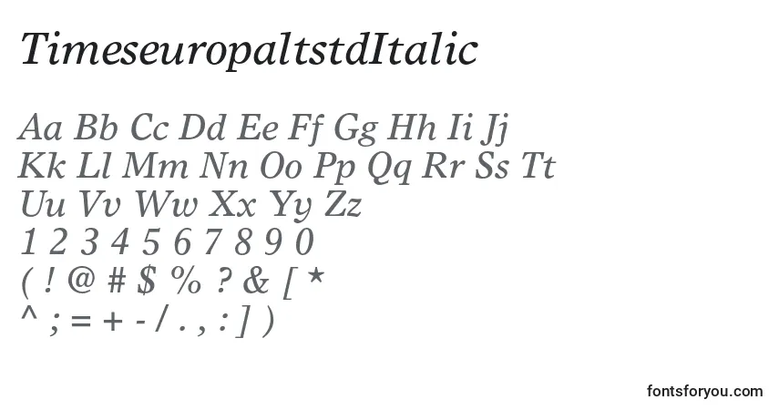 A fonte TimeseuropaltstdItalic – alfabeto, números, caracteres especiais