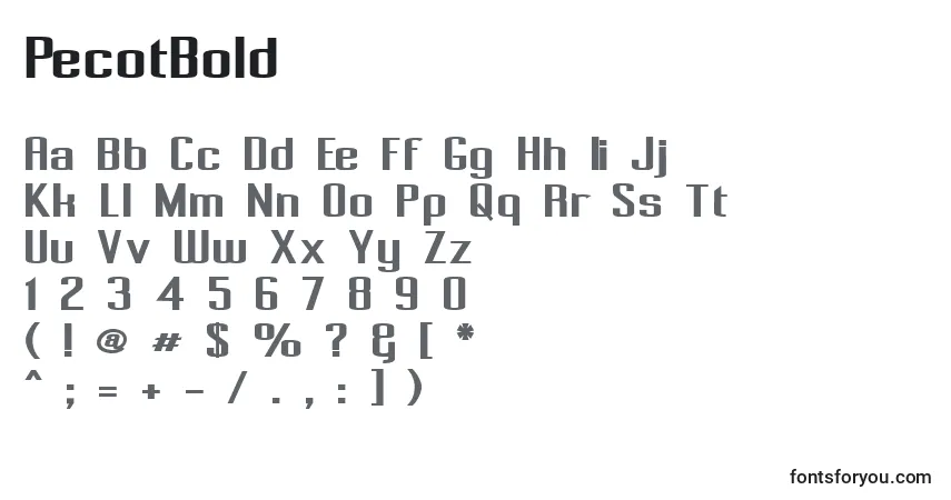 Шрифт PecotBold – алфавит, цифры, специальные символы