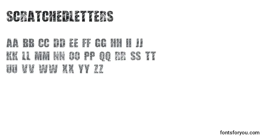 Schriftart ScratchedLetters (78040) – Alphabet, Zahlen, spezielle Symbole