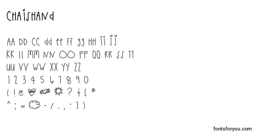 Schriftart Chaishand – Alphabet, Zahlen, spezielle Symbole