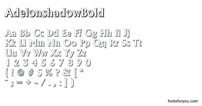 A fonte AdelonshadowBold – alfabeto, números, caracteres especiais