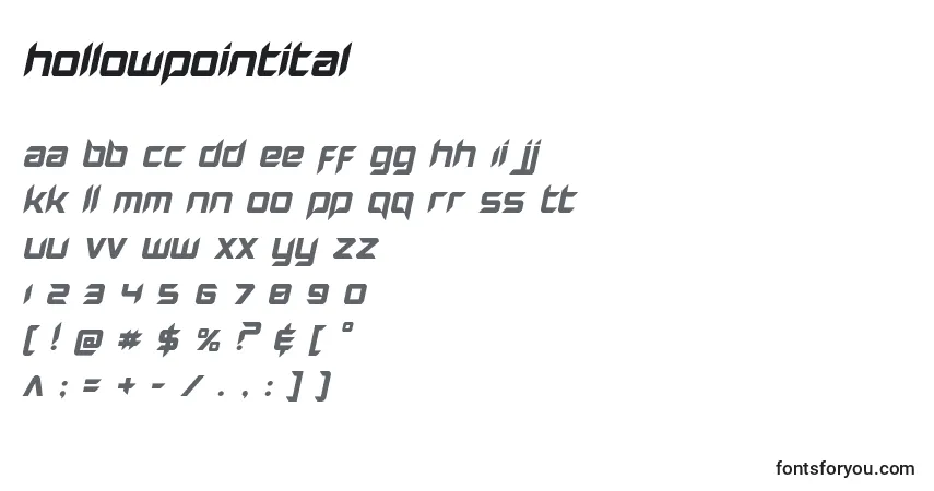 A fonte Hollowpointital – alfabeto, números, caracteres especiais