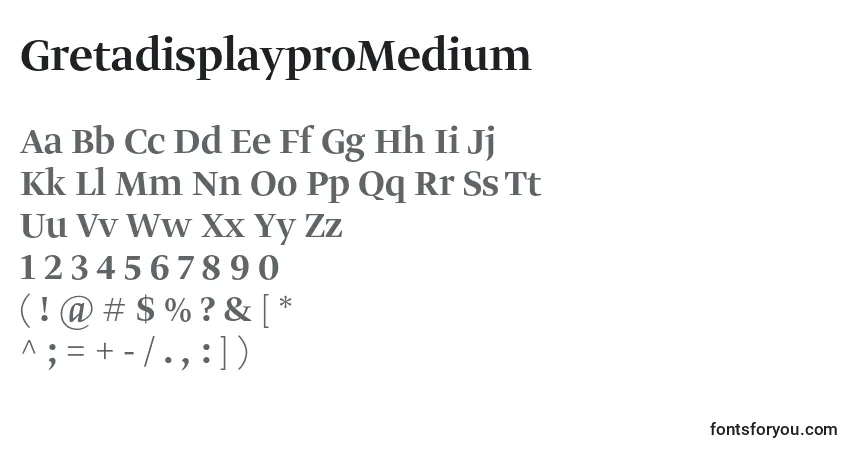 A fonte GretadisplayproMedium – alfabeto, números, caracteres especiais