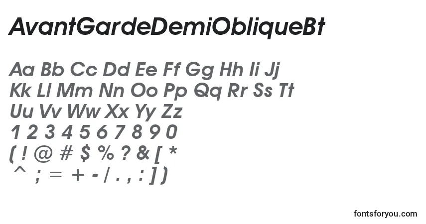 Шрифт AvantGardeDemiObliqueBt – алфавит, цифры, специальные символы