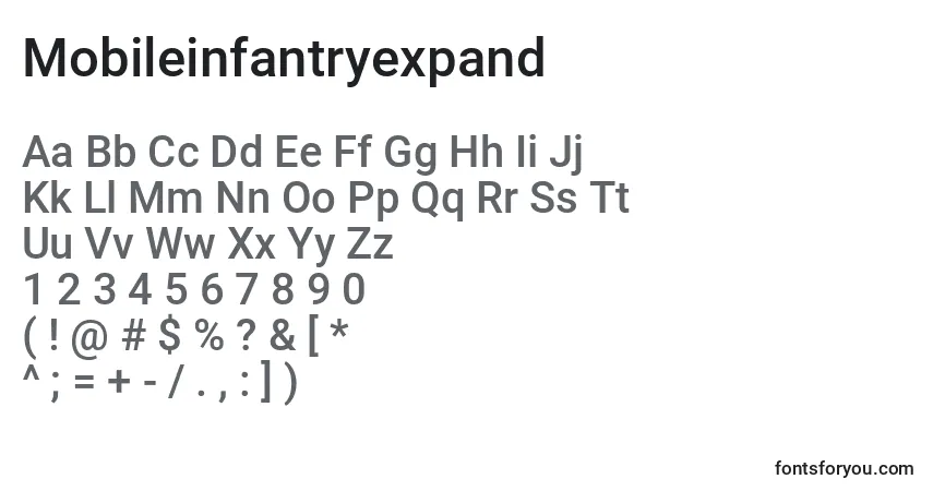 A fonte Mobileinfantryexpand – alfabeto, números, caracteres especiais