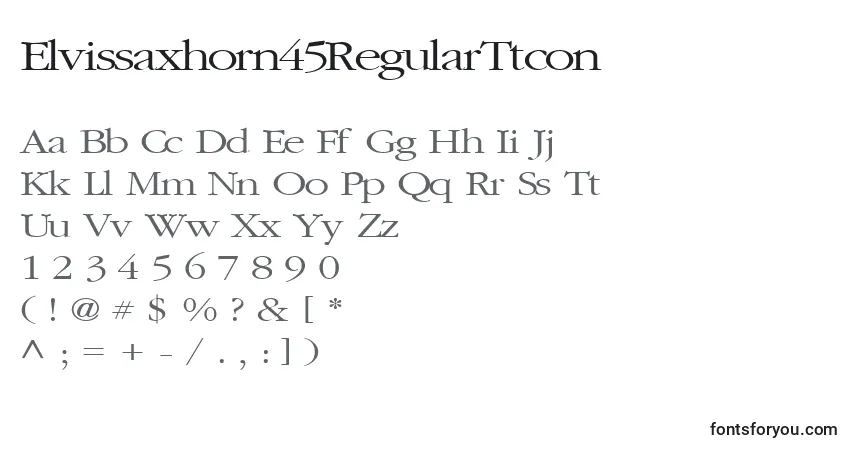 A fonte Elvissaxhorn45RegularTtcon – alfabeto, números, caracteres especiais