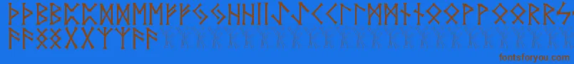 Vidnorse-Schriftart – Braune Schriften auf blauem Hintergrund
