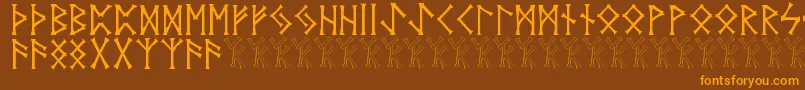 Vidnorse-Schriftart – Orangefarbene Schriften auf braunem Hintergrund