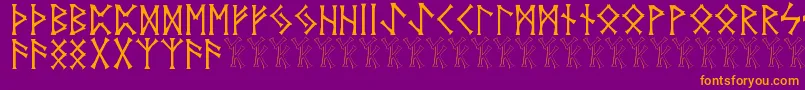 Vidnorse-Schriftart – Orangefarbene Schriften auf violettem Hintergrund