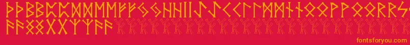 Vidnorse-Schriftart – Orangefarbene Schriften auf rotem Hintergrund