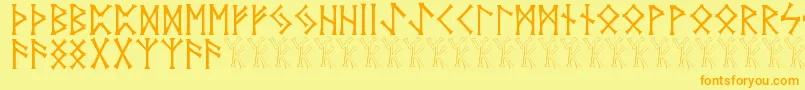 Vidnorse-Schriftart – Orangefarbene Schriften auf gelbem Hintergrund