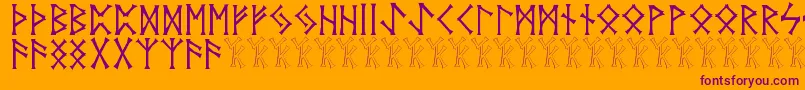 Vidnorse-Schriftart – Violette Schriften auf orangefarbenem Hintergrund