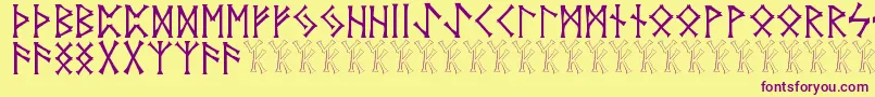 Vidnorse-Schriftart – Violette Schriften auf gelbem Hintergrund