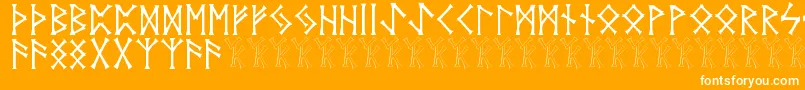 Vidnorse-Schriftart – Weiße Schriften auf orangefarbenem Hintergrund