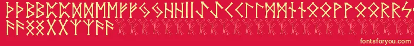 Vidnorse-Schriftart – Gelbe Schriften auf rotem Hintergrund