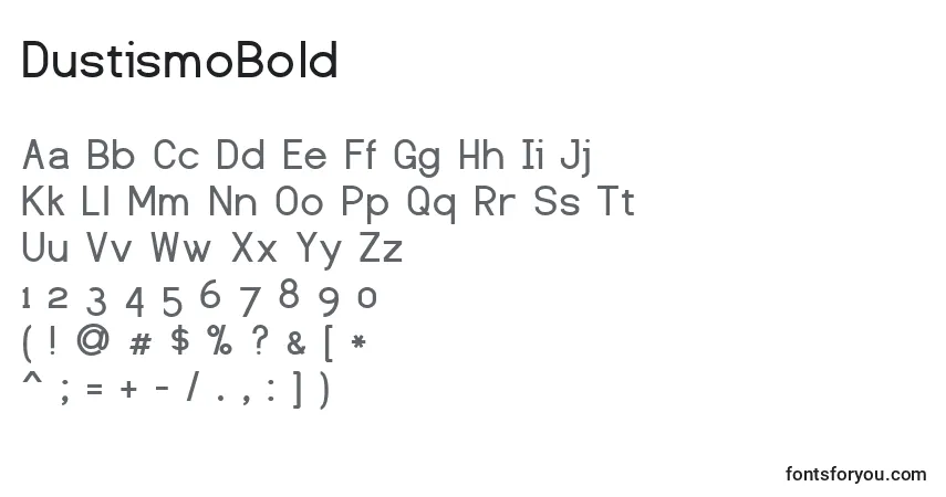 Czcionka DustismoBold – alfabet, cyfry, specjalne znaki