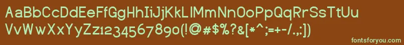 フォントDustismoBold – 緑色の文字が茶色の背景にあります。