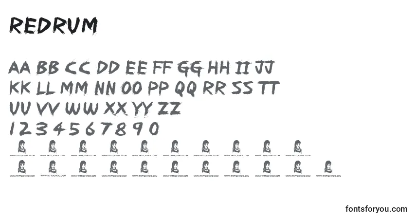 Czcionka Redrum – alfabet, cyfry, specjalne znaki
