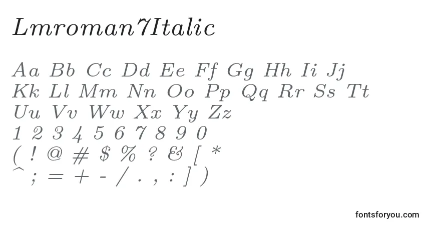 Lmroman7Italic-fontti – aakkoset, numerot, erikoismerkit