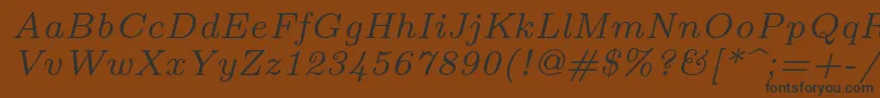 Lmroman7Italic-fontti – mustat fontit ruskealla taustalla